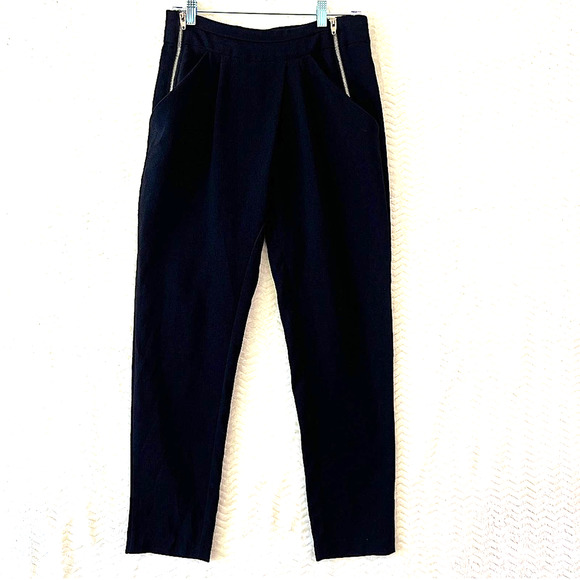 H&M Pants - H&M Black High Waisted Double Silver Zip Straight Tapered Ankle Trouser Pants 6